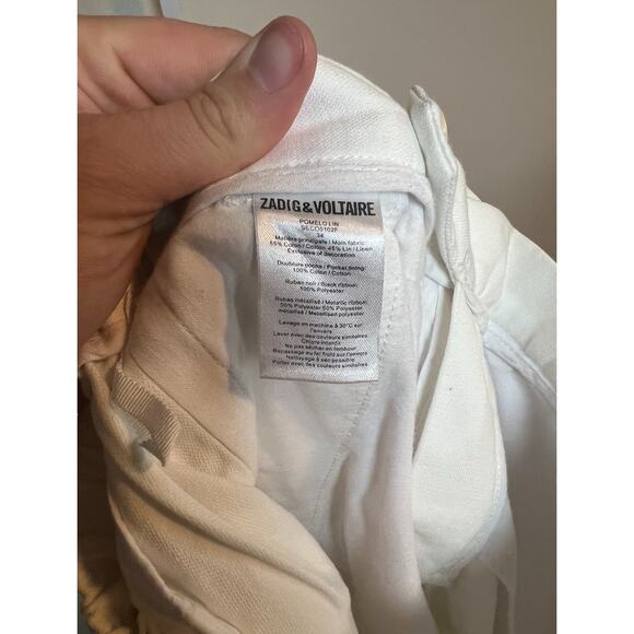 Zadig & Voltaire Cotton Linen Blend Pants - White Side Strip - Picture 4 of 4